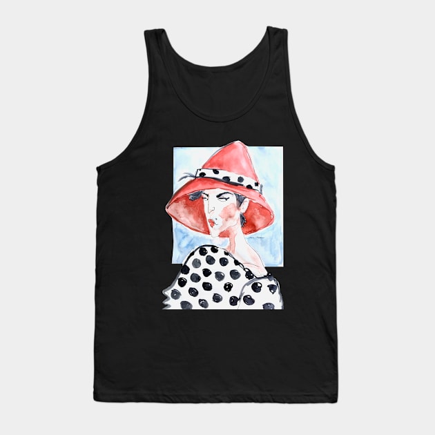 Woman In red hat Tank Top by barbasantara